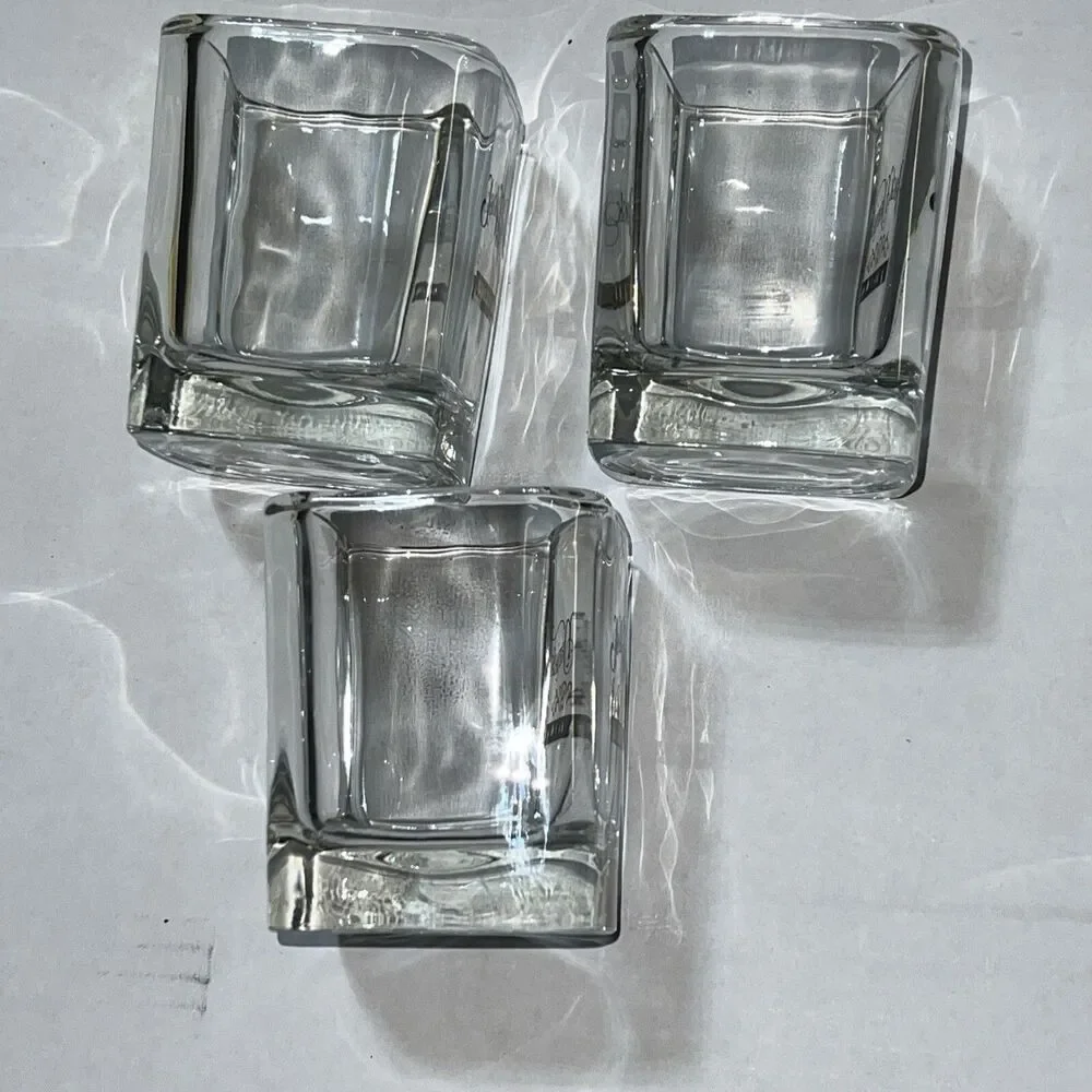 Jack Daniels Whiskey Square Rocks Glasses Black & Gold Graphics Set of 3 New